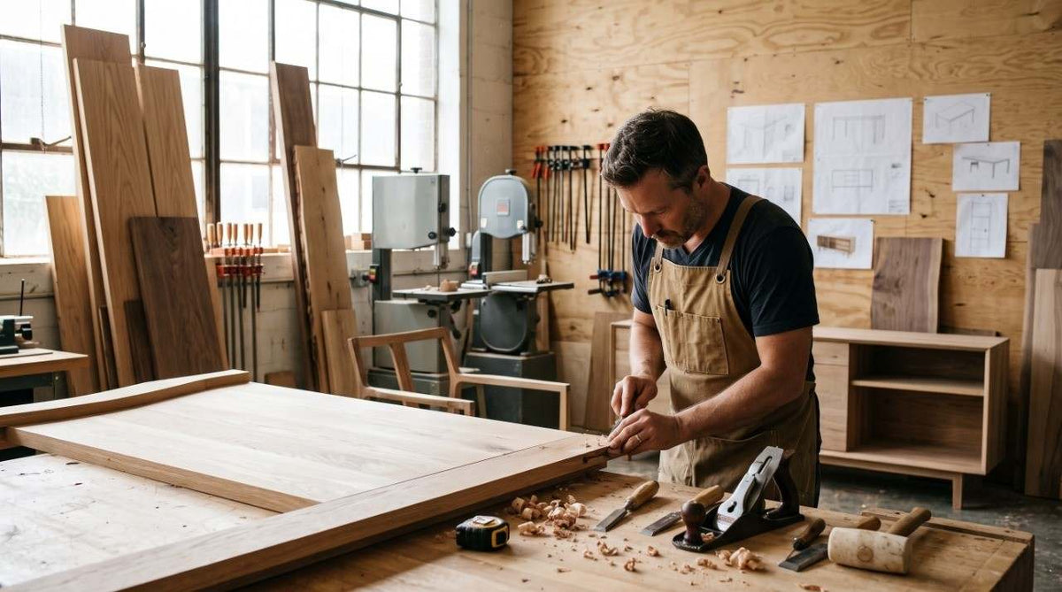 Local woodworker crafting custom furniture in a workshop