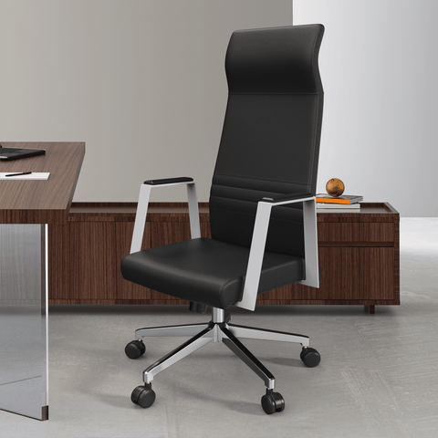 LeisureMod Aleen Modern High-Back Office Chair in Upholstered Leather and Iron Frame with Swivel and Tilt