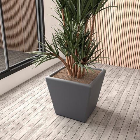 LeisureMod Blossom Fiberstone Tapered Square Planter Pot in Dark Grey