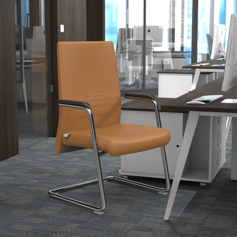 LeisureMod Aleen Mid-Century Modern Office Chair with Upholstered Seat and Metal Armrest