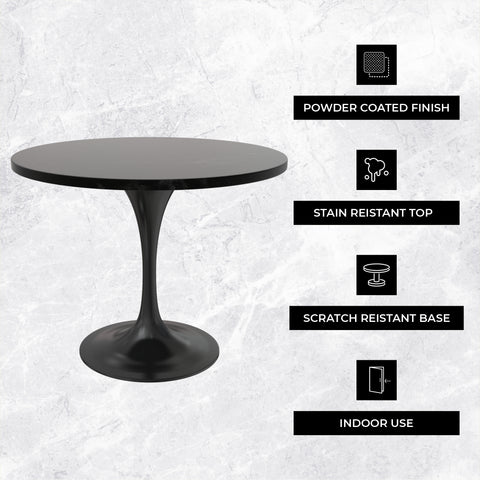 LeisureMod Verve Modern Round Dining Table with 27" MDF Tabletop and Black  Steel Pedestal Base
