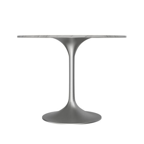 LeisureMod Verve Mid-Century Modern 36" Round Dining Table with Sintered Stone Top and Stainless Steel Pedestal Base for Kitchen and Dining Room
