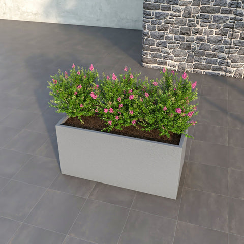 LeisureMod Flora Modern Rectangular Planter Pot in Fiberstone and Clay Weather Resistant Design in Grey