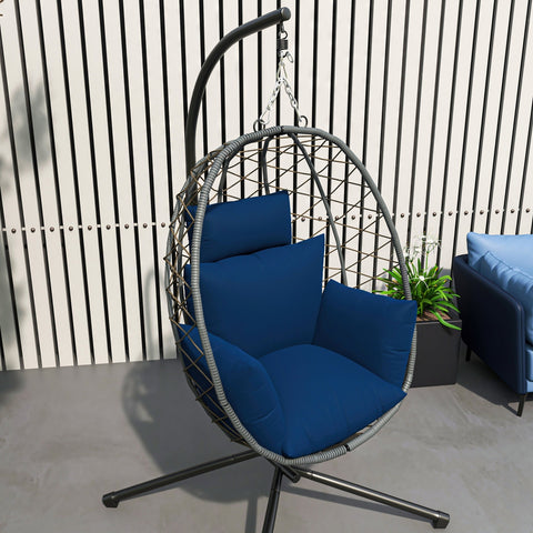 Leisuremod Summit Modern Outdoor Single Person Egg Swing Chair in Grey Steel Frame With Removable Cushions