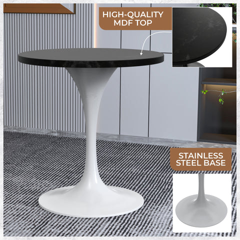 LeisureMod Verve Modern Round Dining Table with 27" MDF Tabletop and White Steel Pedestal Base