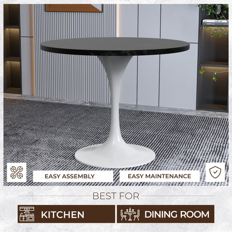 LeisureMod Verve Modern Round Dining Table with 36" MDF Tabletop and White Steel Pedestal Base