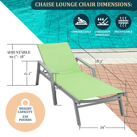 LeisureMod Marlin Modern Grey Aluminum Outdoor Chaise Lounge Chair With Arms and Square Fire Pit Side Table for Patio