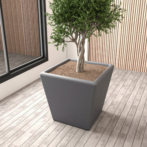 LeisureMod Blossom Fiberstone Tapered Square Planter Pot in Dark Grey