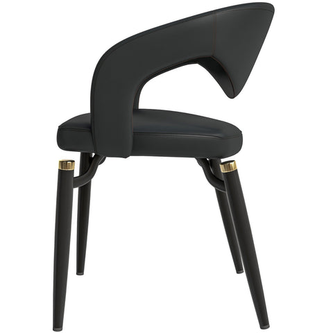 LeisureMod Entice Modern Dining Chairs Upholstered Leather Seat and Curved Back in Black Iron Legs