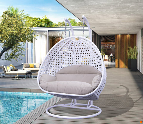 LeisureMod Wicker Hanging 2 person Egg Swing Chair With Outdoor Cover