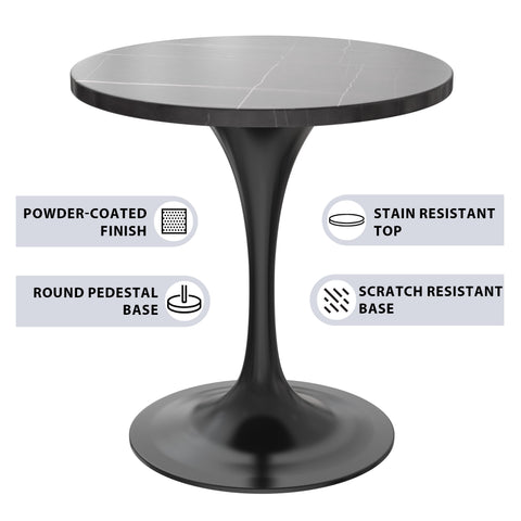 LeisureMod Verve Modern Dining Table with a 27" Round Sintered Stone Tabletop and White Steel Pedestal Base