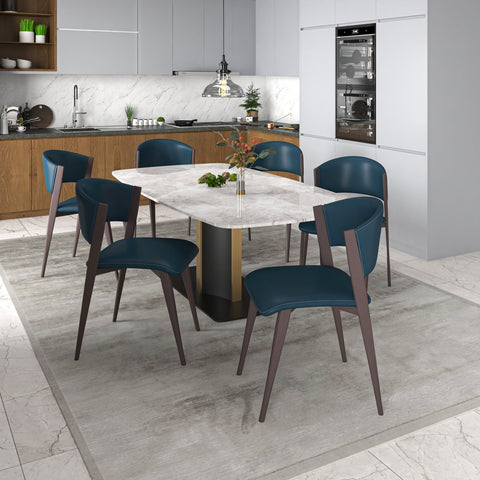 LeisureMod Aspen Modern Dining Chairs, Upholstered Leather Kitchen Room Chairs with Metal Legs