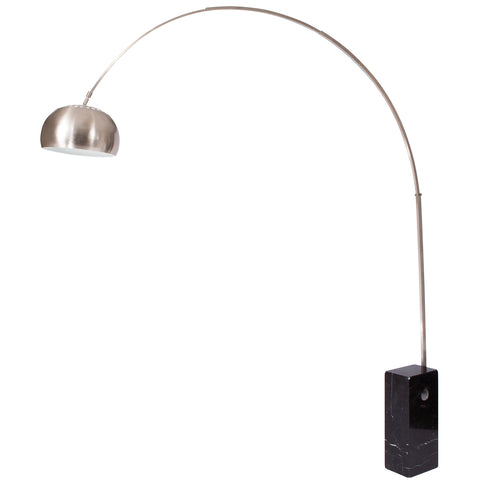 LeisureMod Arco Modern Floor Lamp with Marble Cube Base