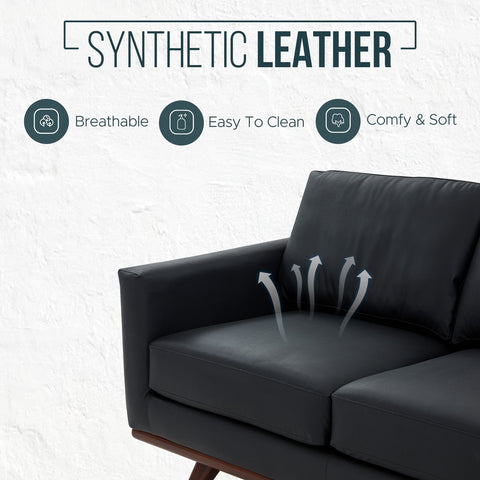 LeisureMod Chester Modern Leather Sofa With Birch Wood Base