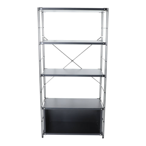 LeisureMod Brentwood Etagere Bookcase with Black Powder Coated Steel Frame and Melamine Board Shelves