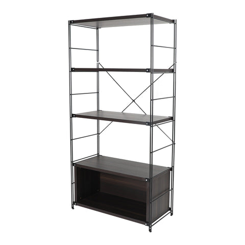 LeisureMod Brentwood Etagere Bookcase with White Powder Coated Steel Frame and Melamine Board Shelves