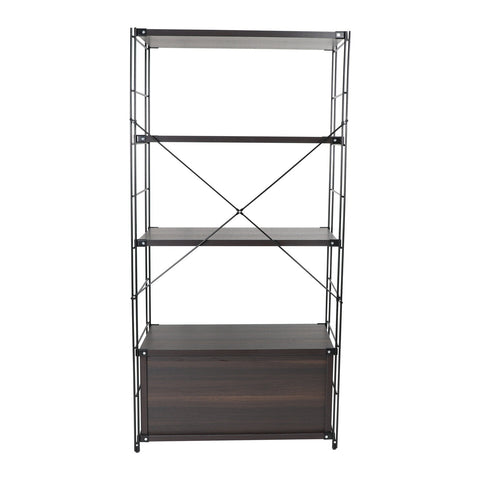 LeisureMod Brentwood Etagere Bookcase with Black Powder Coated Steel Frame and Melamine Board Shelves