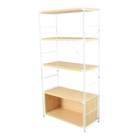LeisureMod Brentwood Etagere Bookcase with White Powder Coated Steel Frame and Melamine Board Shelves