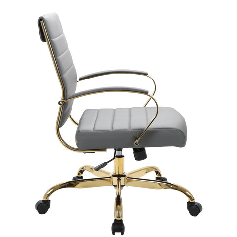 LeisureMod Benmar High-Back Leather Office Chair With Gold Frame