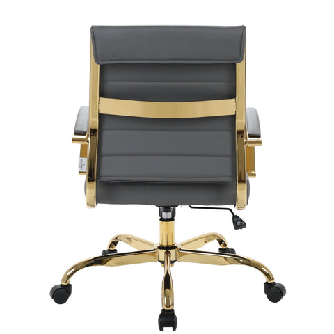 LeisureMod Benmar High-Back Leather Office Chair With Gold Frame