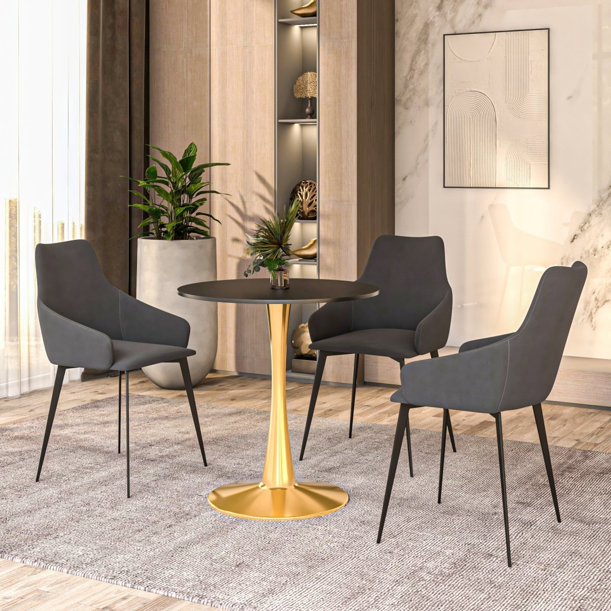 Bristol Round Dining Table with MDF/Sintered Stone Tabletop in Gold Steel