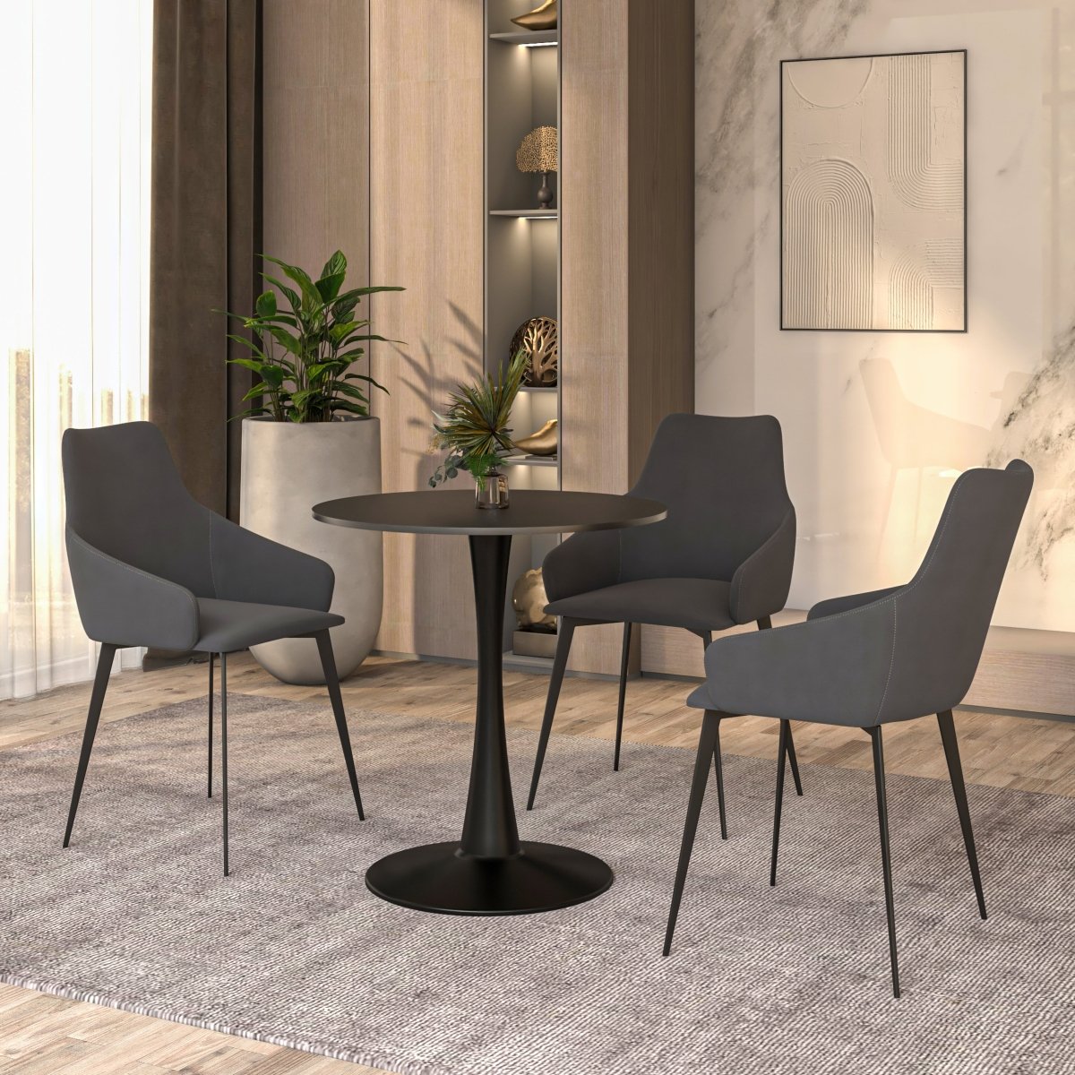 Bristol Round Dining Table with MDF/Sintered Stone/Glass Tabletop in Black Steel Base