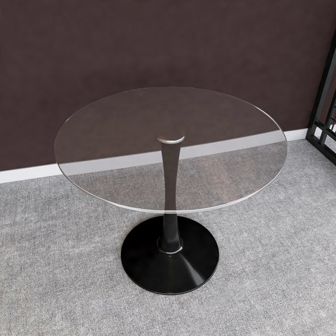 LeisureMod Bristol Mid-Century Modern Round Dining Table with Glass Top and Iron Pedestal Base for Dining Room and Kitchen