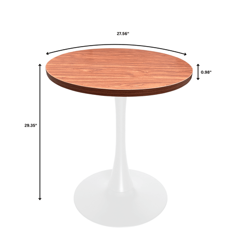 LeisureMod Bristol Mid-Century Modern 27" Round Dining Table with MDF Top and White Iron Base for Dining Room and Kitchen