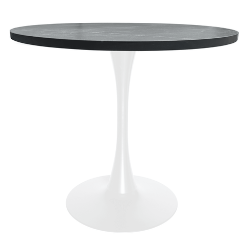 LeisureMod Bristol Mid-Century Modern 36" Round Dining Table with MDF Top and White Iron Base for Dining Room and Kitchen