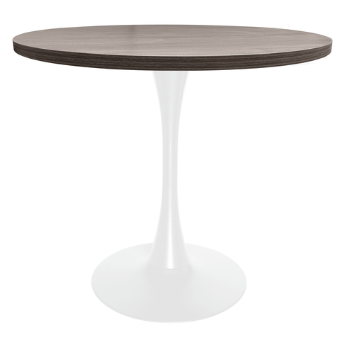 LeisureMod Bristol Mid-Century Modern 36" Round Dining Table with MDF Top and White Iron Base for Dining Room and Kitchen