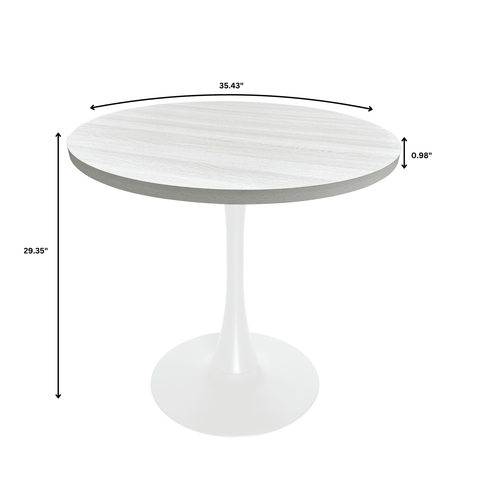 LeisureMod Bristol Mid-Century Modern 27" Round Dining Table with MDF Top and White Iron Base for Dining Room and Kitchen
