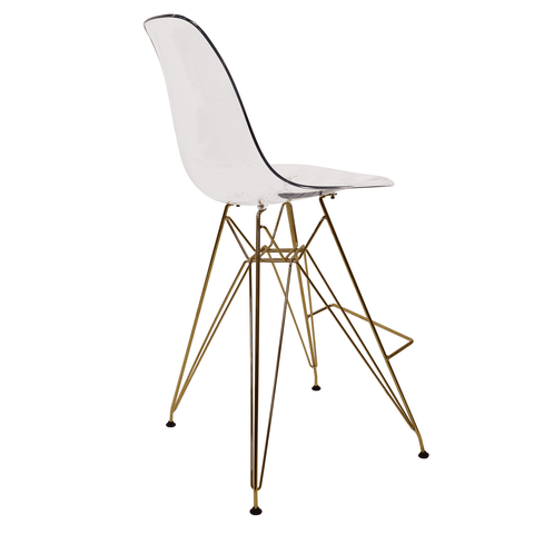 LeisureMod Cresco Modern Acrylic Barstool with Gold Chrome Base and Footrest