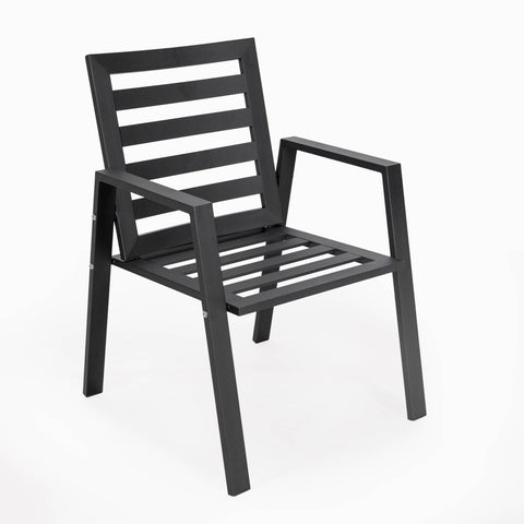 LeisureMod Chelsea Modern Patio Dining Armchair in Aluminum with Removable Cushions