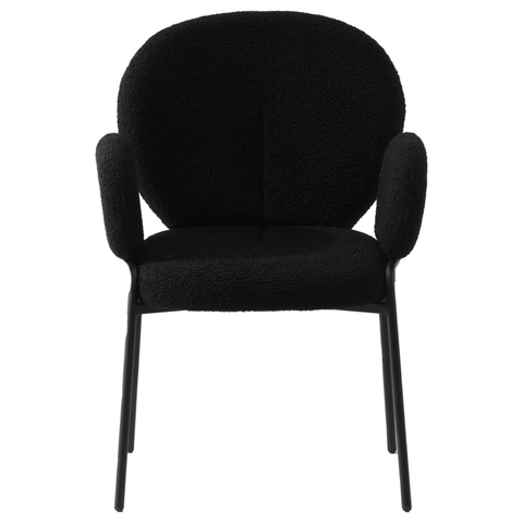 LeisureMod Celestial Modern Boucle Dining Chair Upholstered Seat and Back with Black Powder-Coated Iron Frame Arm Chair