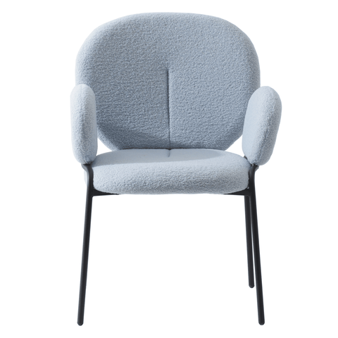 LeisureMod Celestial Modern Boucle Dining Chair Upholstered Seat and Back with Black Powder-Coated Iron Frame Arm Chair