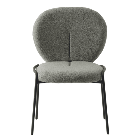 LeisureMod Celestial Mid-Century Modern Boucle Dining Side Chair with Black Powder Coated Iron Frame