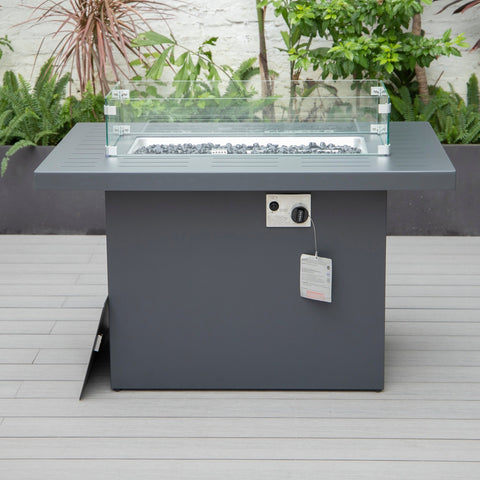 LeisureMod Chelsea Patio Modern Black Aluminum Propane Fire Pit Table