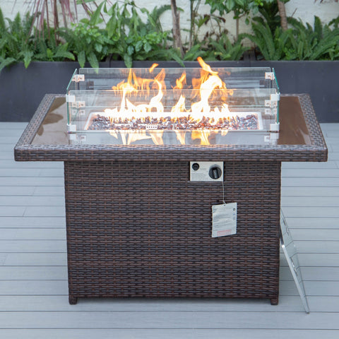 LeisureMod Mace Patio Modern Wicker Propane Fire Pit Table