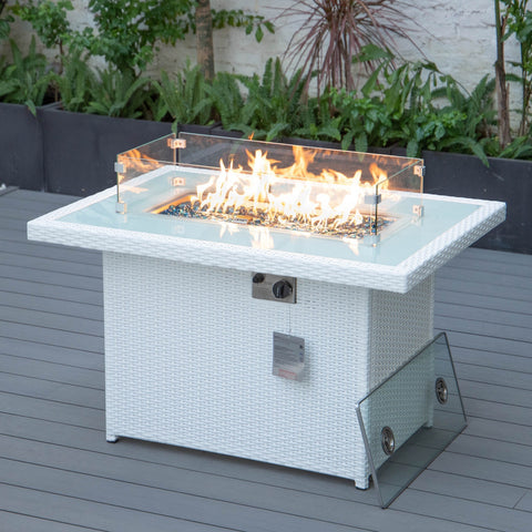 LeisureMod Mace Patio Modern Wicker Propane Fire Pit Table