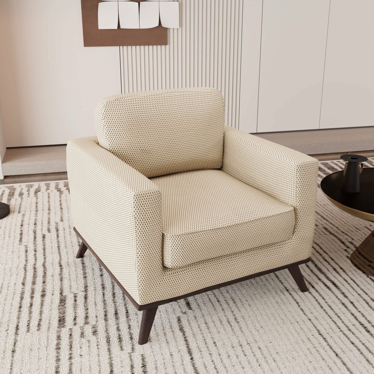 Chester Modern Leather/Mesh Accent Arm Chair With Birch Wood Base