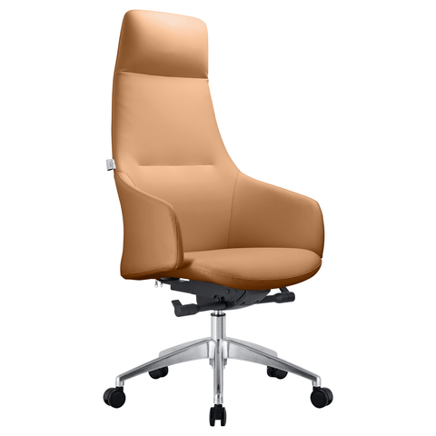 LeisureMod Celeste Mid-Century Modern High-Back Office Chair in Upholstered Faux Leather and Iron Frame with Swivel and Tilt