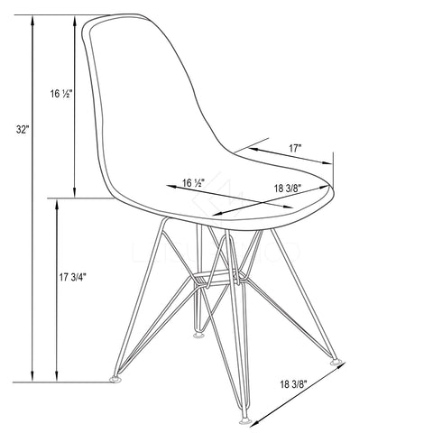 LeisureMod Cresco Molded Plastic Eiffel Side Chair With Chrome Legs.