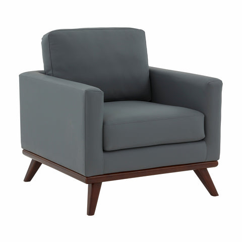 LeisureMod Chester Modern Leather Accent Arm Chair With Birch Wood Base