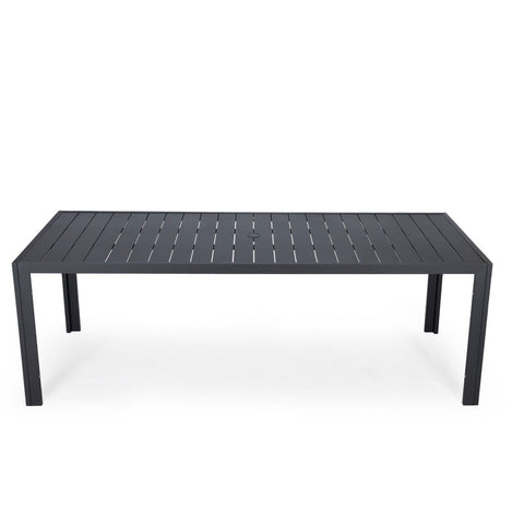 LeisureMod Chelsea Mid-Century Modern 63" and 87" Rectangular Outdoor Dining Table in Black Aluminum for Patio and Backyard Garden