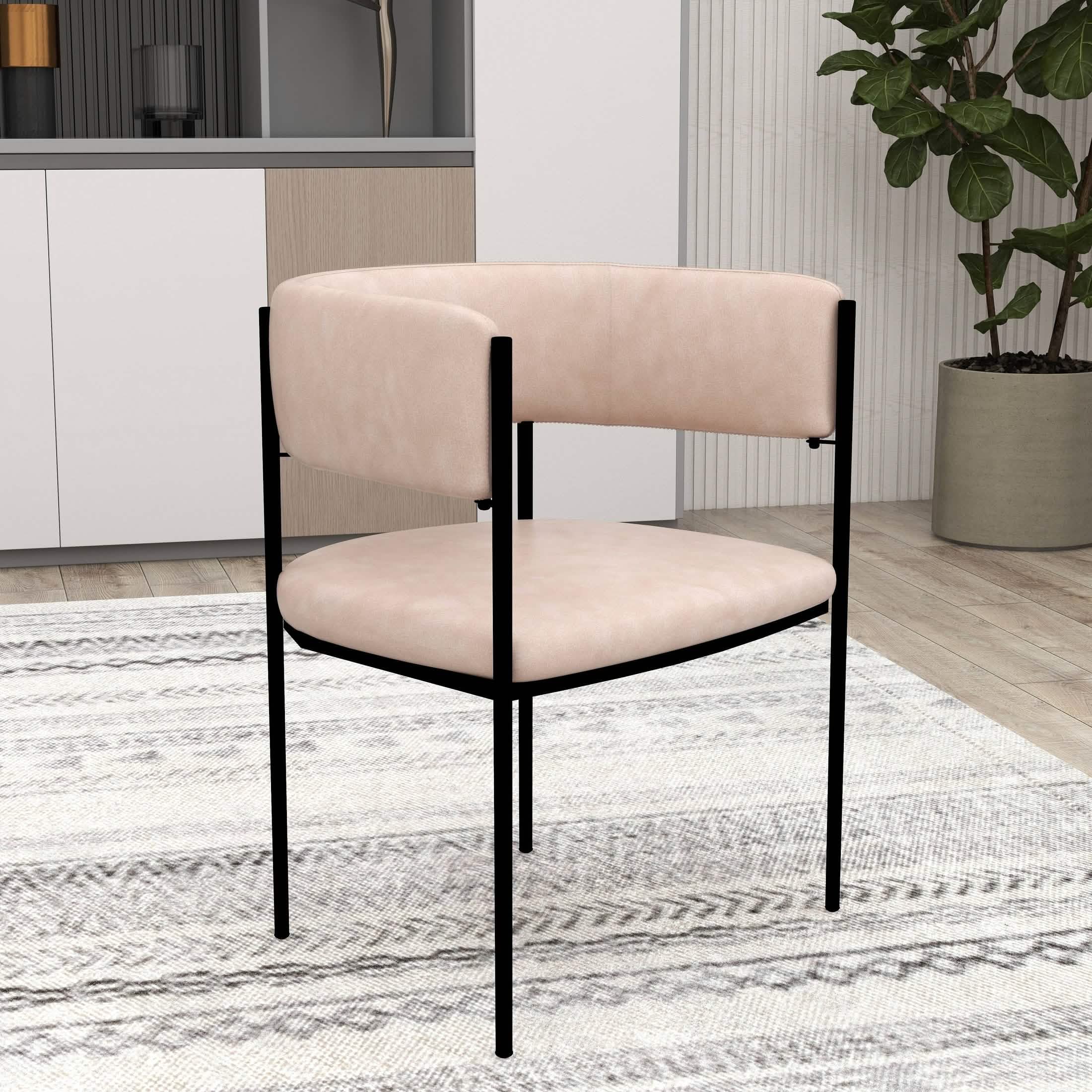 Cyril Dining Chair in Leather or Velvet with Open Back Design and Powder - Coated Iron Frame