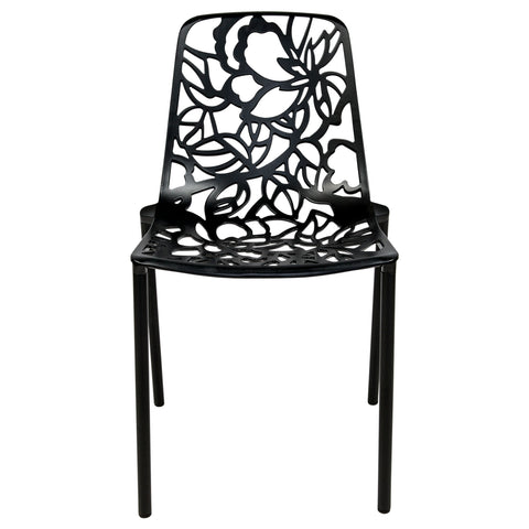 LeisureMod Devon Modern Flower Design Outdoor Aluminum Dining Chair