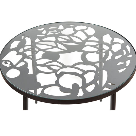 LeisureMod Devon Tree Design Glass Top Aluminum Base Indoor Outdoor Bistro Dining Table