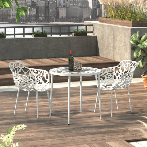 LeisureMod Devon Tree Design Glass Top Aluminum Base Indoor Outdoor Bistro Dining Table