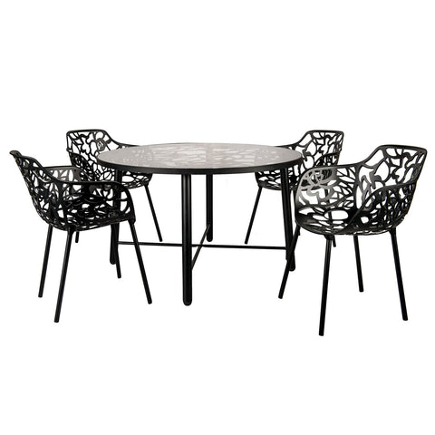 LeisureMod Devon Tree Design Glass Top Aluminum Base Indoor Outdoor 47.25" Dining Table