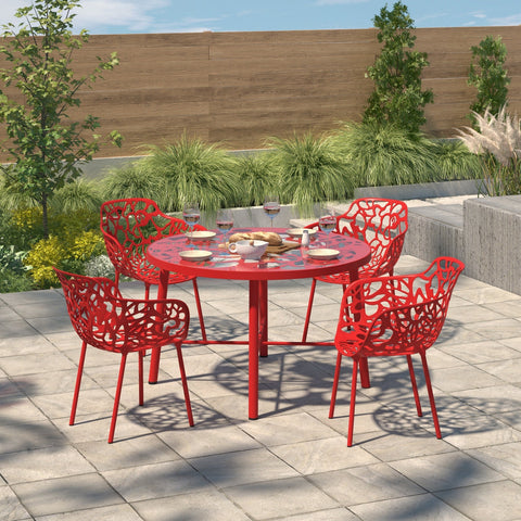 LeisureMod Devon Tree Design Glass Top Aluminum Base Indoor Outdoor 47.25" Dining Table
